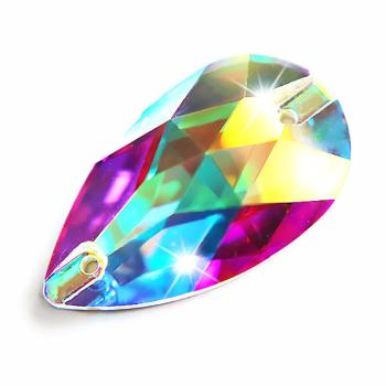 LUXORIA HQ Tropfen - High Quality Strasssteine, 22x13 mm, Crystal AB (Glitzersteine zum Aufnähen)