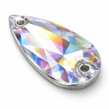 LUXORIA® HQ Tropfen Aufnähstein 14x10mm Crystal AB – filigraner Glas-Strassstein für Kostümdetails und Ohrringe