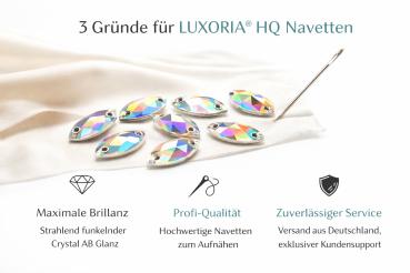 Preview: Infografik: Vorteile der LUXORIA HQ Navette Aufnähsteine in Crystal AB für den Tanzsport