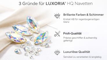 Preview: Infografik: Vorteile der LUXORIA HQ Navette Aufnähsteine in Crystal AB für den Tanzsport