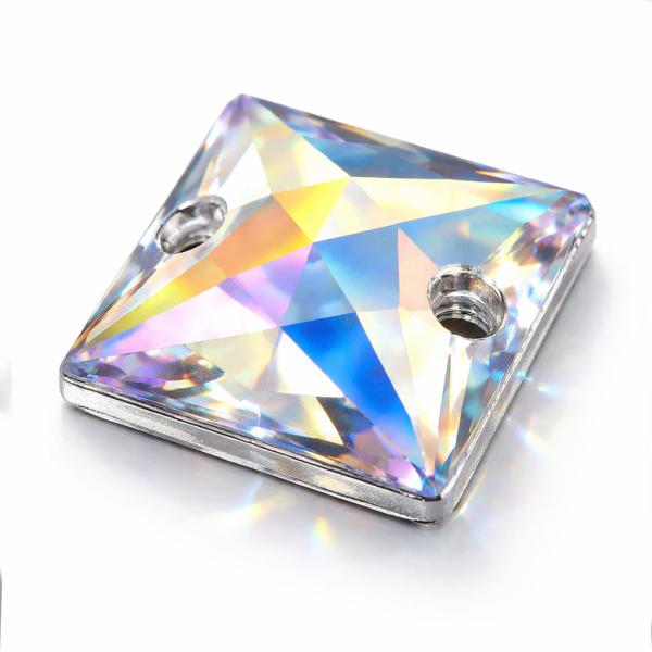 LUXORIA HQ Quadrat - High Quality Strasssteine, 14mm, Crystal AB (Glitzersteine zum Aufnähen) - 8 Stück